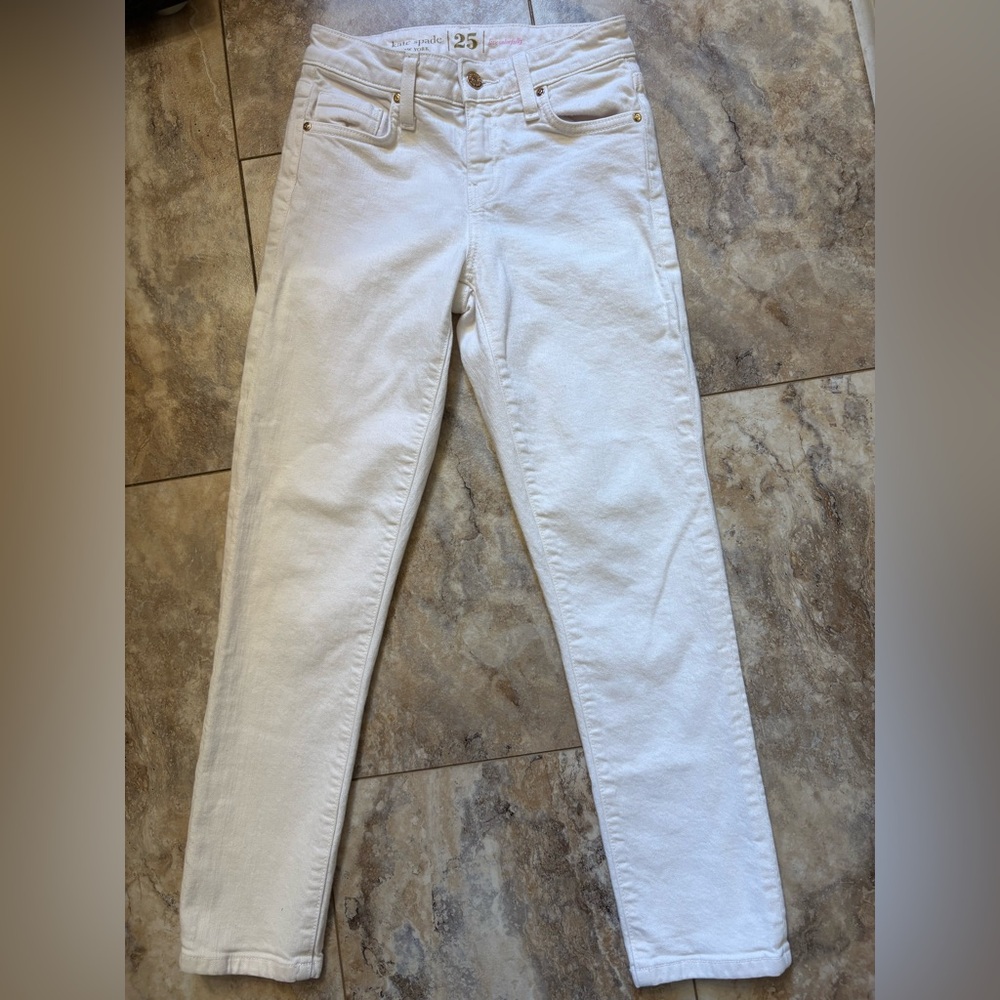 Kate Spade Live Colorfully Women's Off White Jeans Gold Buttons & Charm Size 25